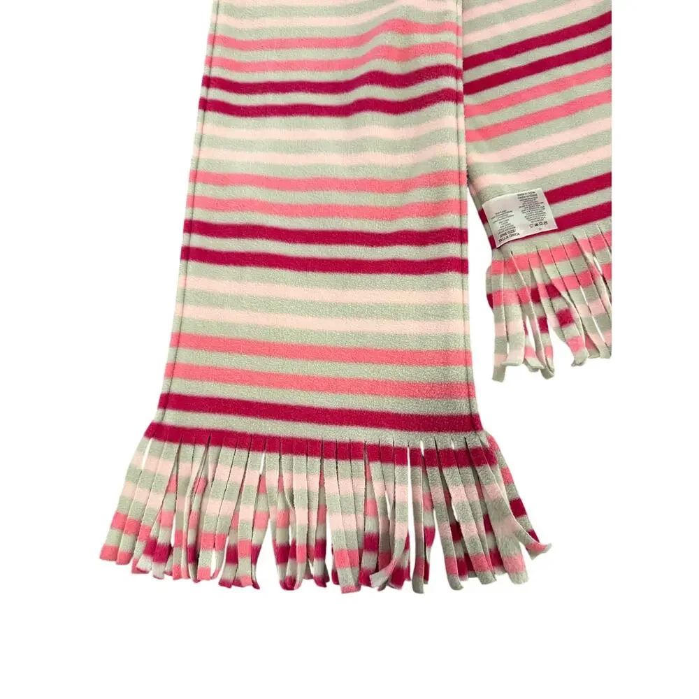 No Bounderies Womens Fleece Scarf OS Pink Cream Stripes Winter Wrap